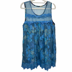 Indigo Thread Co Mesh Lace Blue Babydoll Dress Size XLARGE